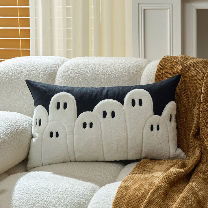 Gepolsterter Chenille Ghost Applikation Quadrat Kissenbezug mit verstecktem Reißverschluss