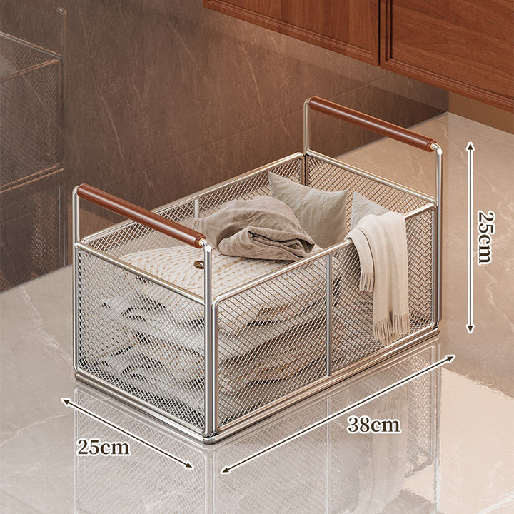 Mesh Utility Storage Basket mit Holzgriff für Küchen- und Haushaltsorganisation