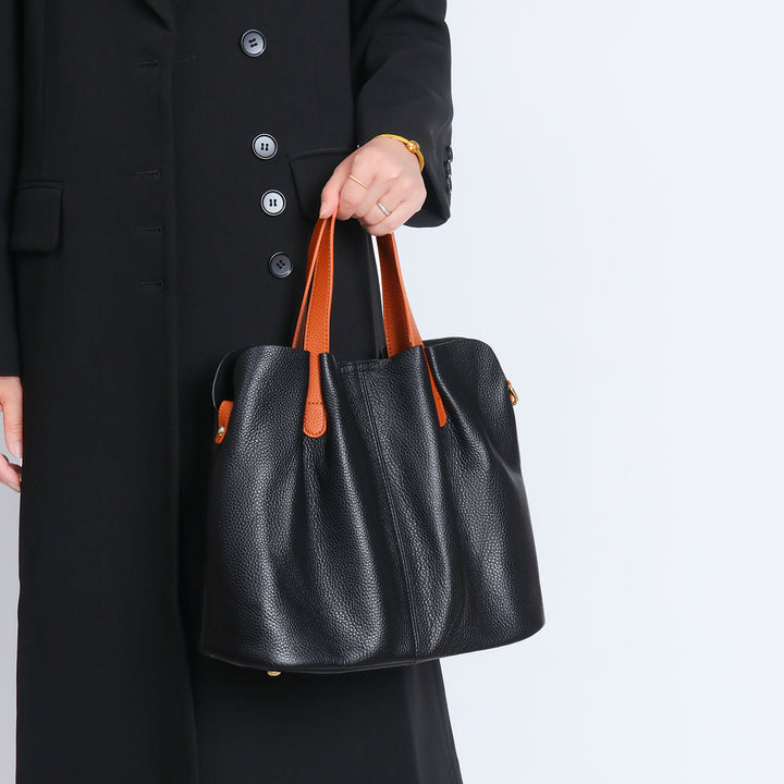 Weiches Rindsleder Raffiniert Shopper Tote mit Kontrastkurzen Griffen