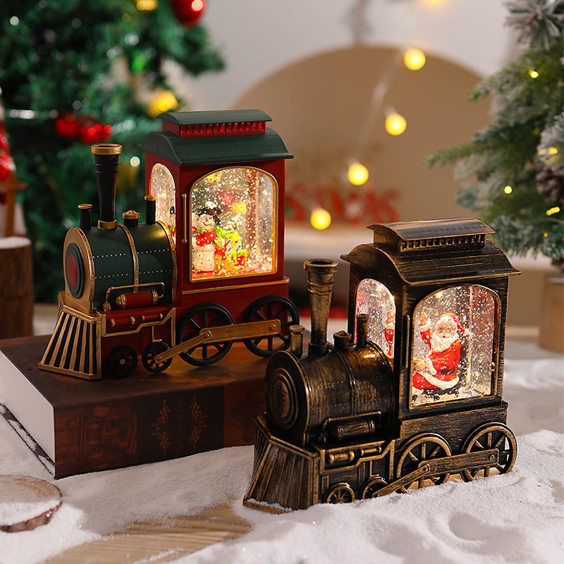 Nostalgische Weihnachtszug-Laterne mit beweglichem Weihnachtsmann Karnz