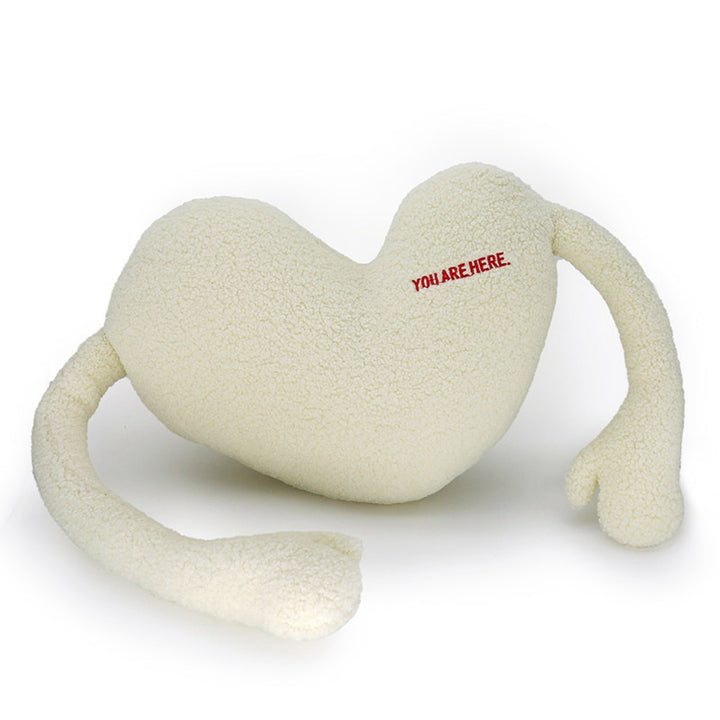 Kuschelkissen in Herzform mit extra langen Armen aus Sherpa‑Fleece und Stickdetail