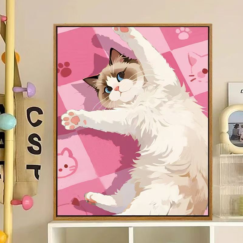 Niedliches katzenbasiertes dekoratives Leinwandkunstwerk Karnz