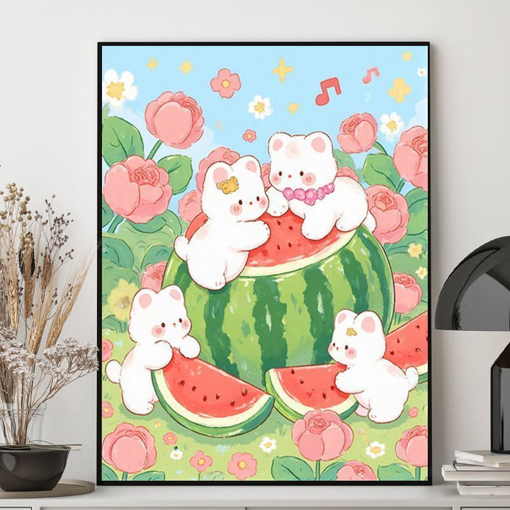 Niedliche Kaninchen-Themen-Illustration Leinwand Kunst Karnz