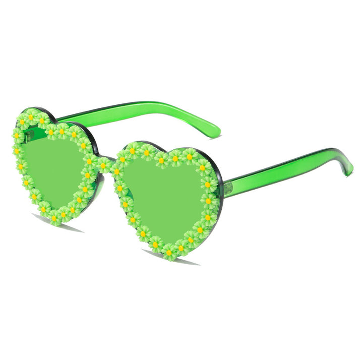 Damen Liebesförmige Sonnenbrille mit floralen Verzierungen Karnz