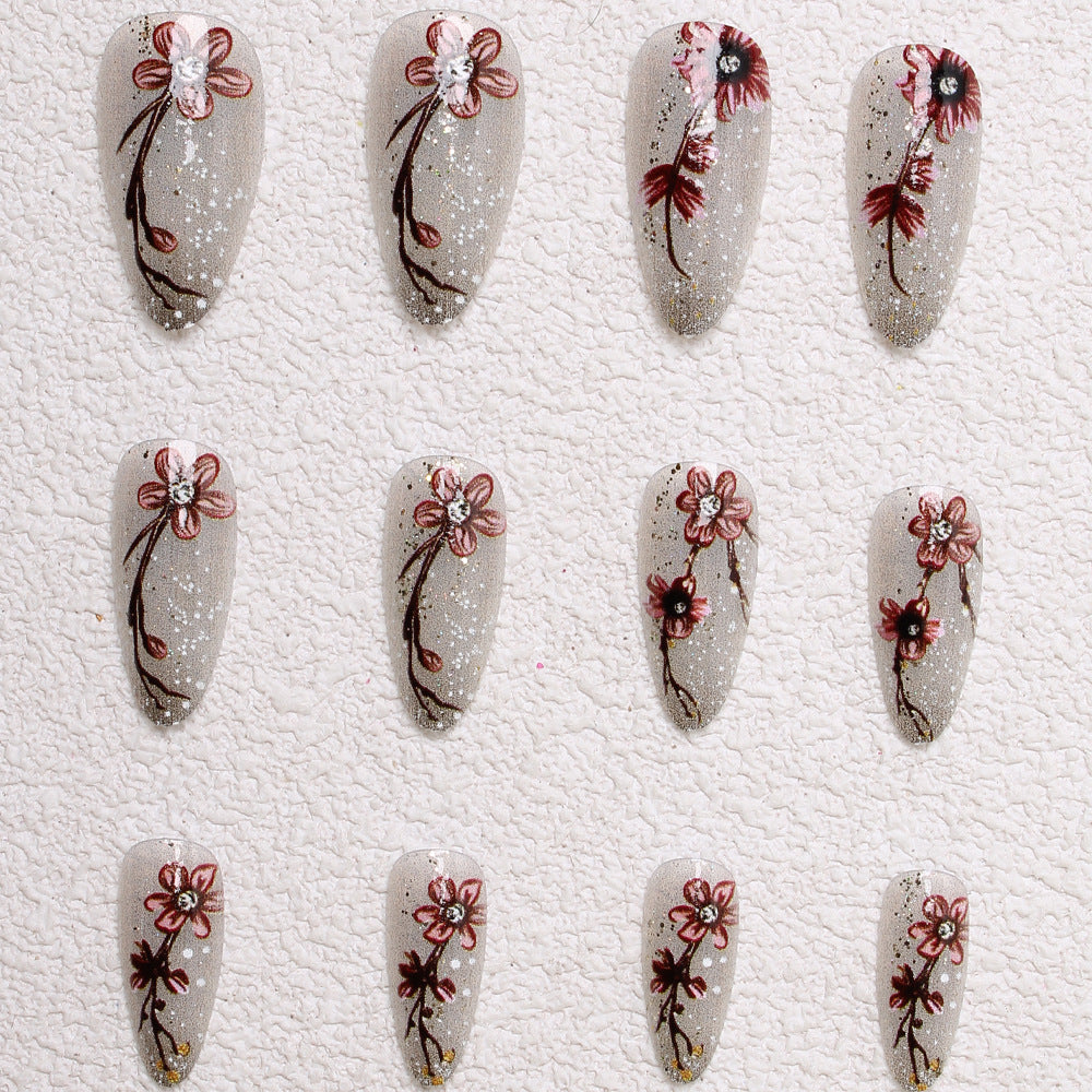 Künstlerisches Floral Press-On-Nagelset Karnz