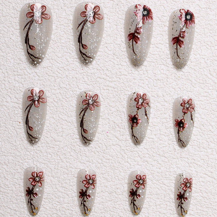 Künstlerisches Floral Press-On-Nagelset Karnz