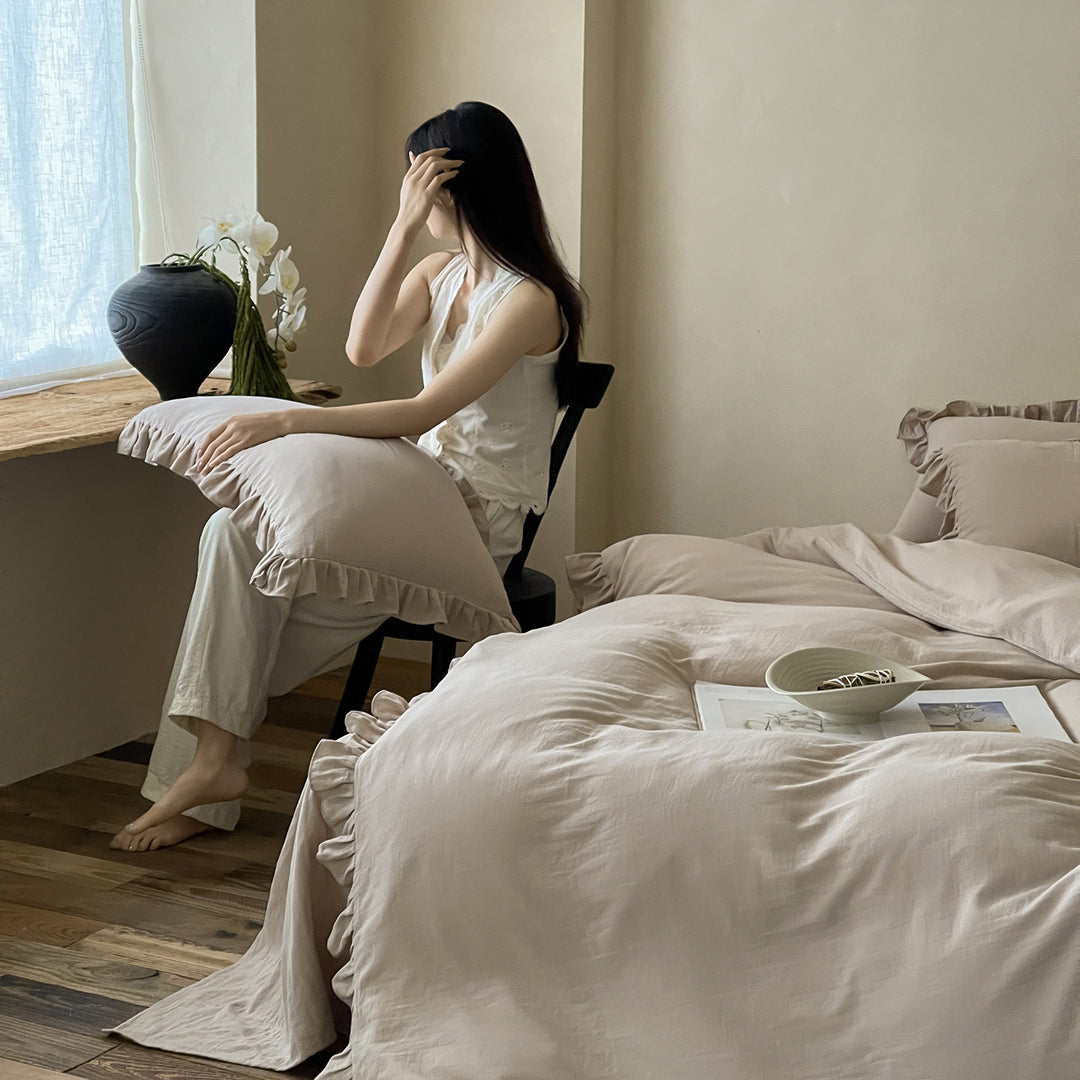 Elegantes Baumwoll-Bettwäsche-Set mit Volant und weichem Percale-Finish