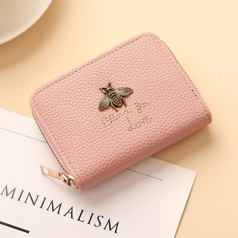 Designer Bee-Beschmückte Leder Reißverschluss-Wallet Karnz