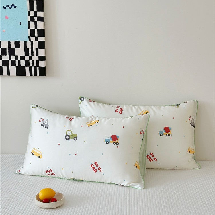 Kinder-Kissenbezug-Set aus Baumwollsatin mit Panda-Print und kariertem Design Karnz