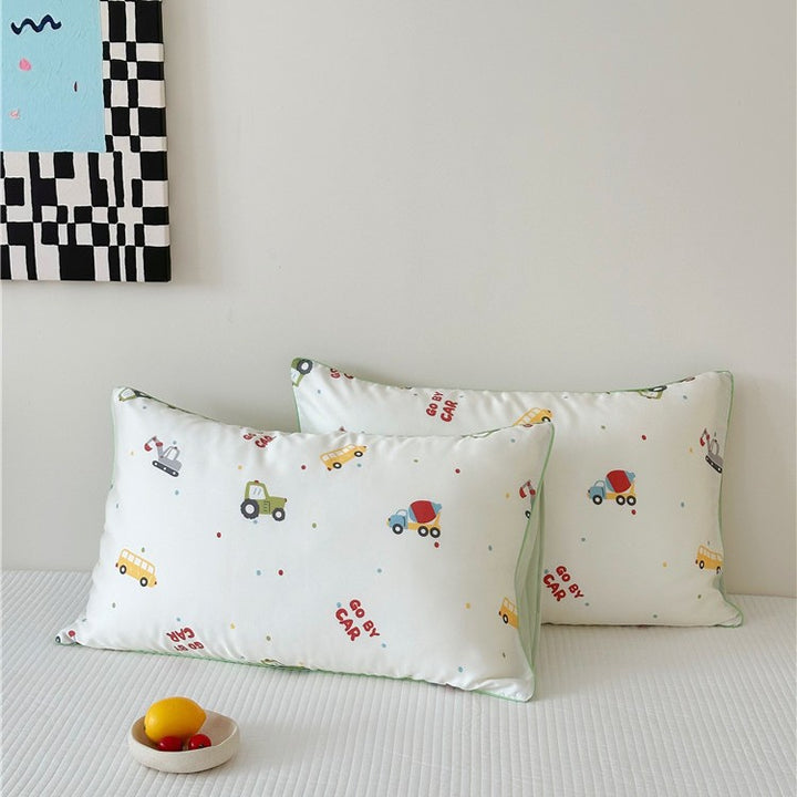 Kinder-Kissenbezug-Set aus Baumwollsatin mit Panda-Print und kariertem Design Karnz