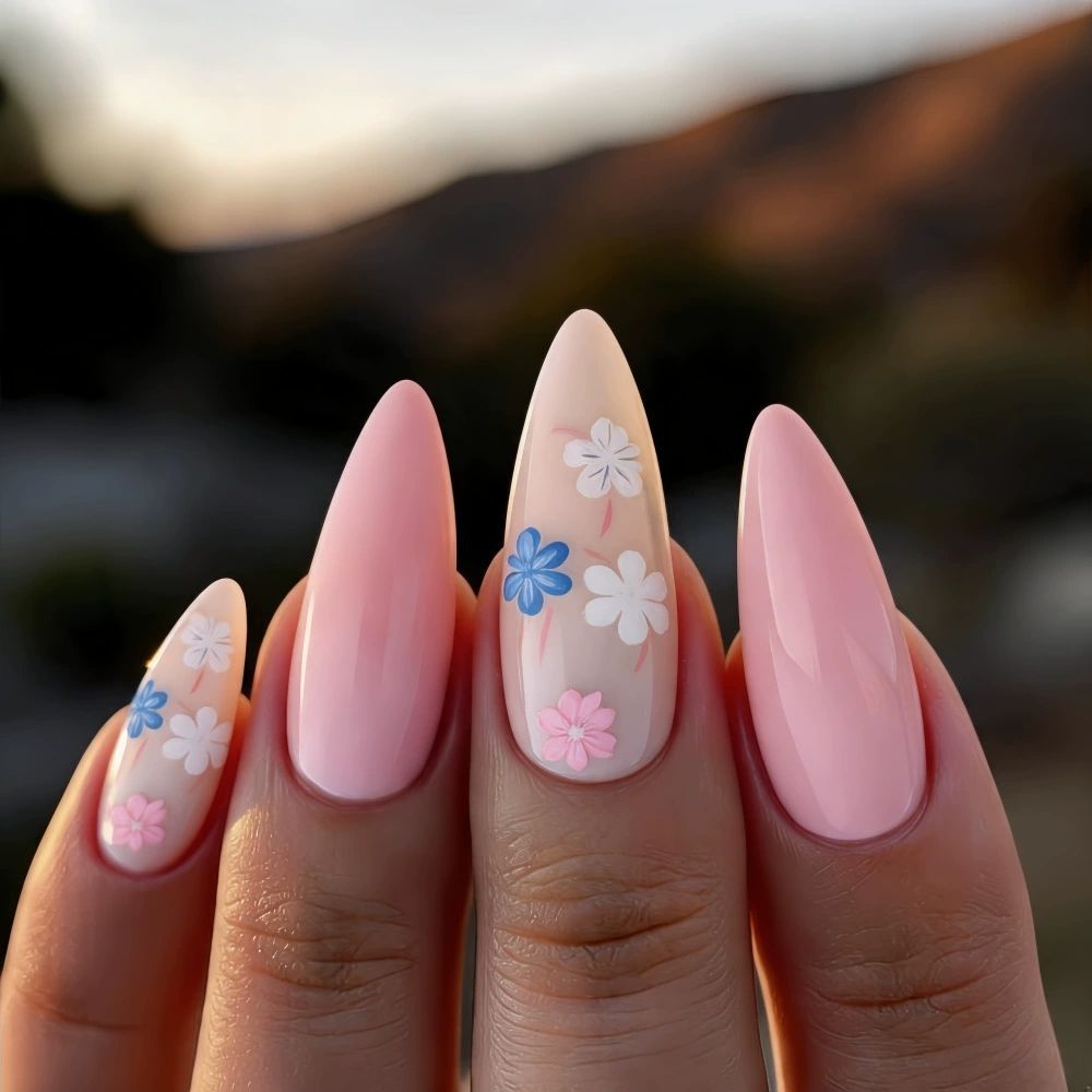Florale Akzent Stiletto Nagelkunst Erweiterungen Karnz