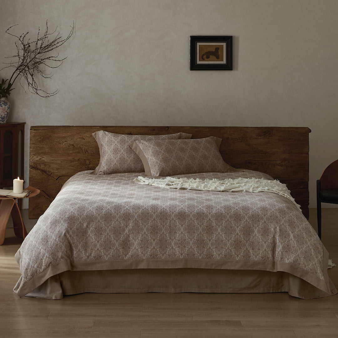 Florales Baumwoll-Leinen-Bettüberwurf-Set mit Chambray-Dekor