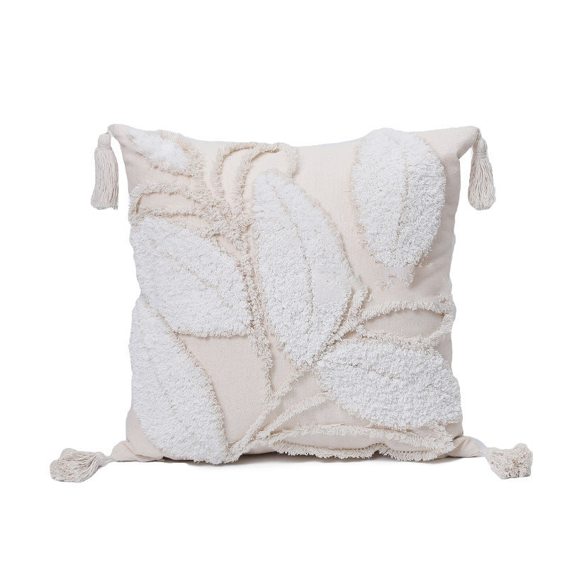 Quadratischer Kissenbezug mit reliefiertem Blatt‑Tufting und Chenille‑Applikation Karnz
