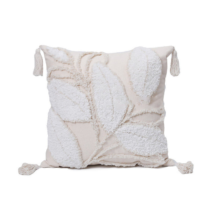 Quadratischer Kissenbezug mit reliefiertem Blatt‑Tufting und Chenille‑Applikation Karnz