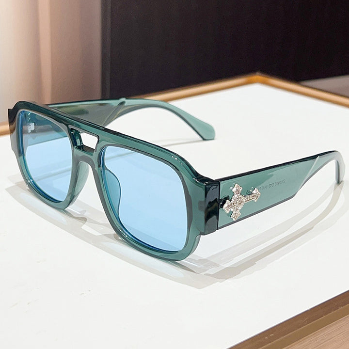 Statement Geometric Shield Sonnenbrille mit dekorativem Akzent Karnz