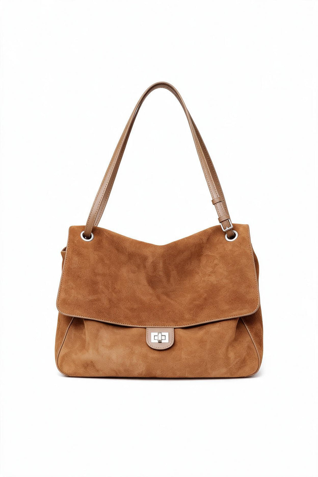 Suede Schulter Tote Bag mit Klappe und Drehverschluss