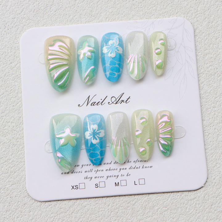 Tropische Blumen Press-On Nagelkunst Set