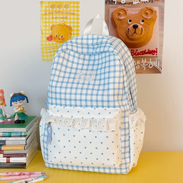 Stylische Gingham-Print Freizeit Rucksack Karnz