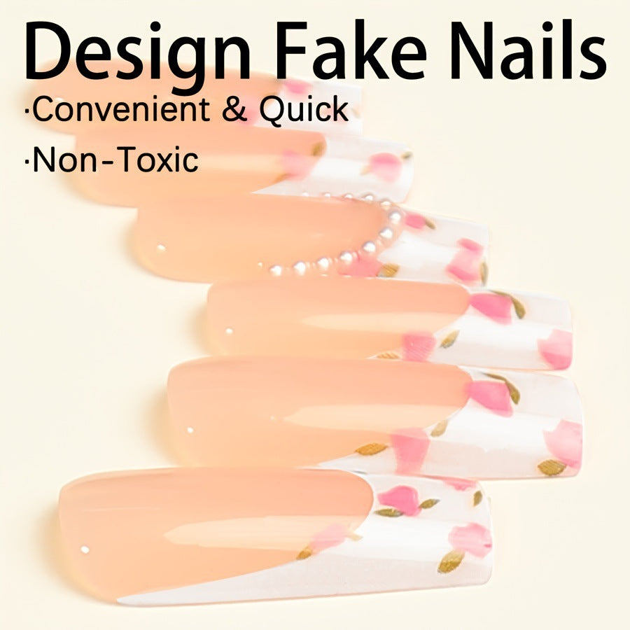 Kunstnagelset mit floralen Designs und eleganten Verzierungen Karnz