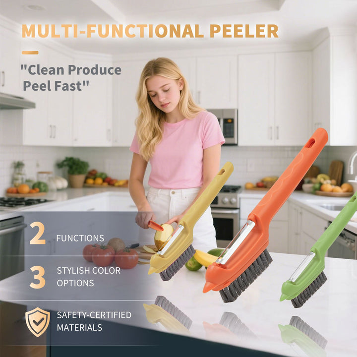 Multi-Function Y-Shaped Vegetable Peeler with Integrated Brush and Stem Remover