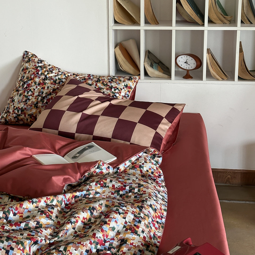 Luxuriöses Baumwoll-Satin Bettwäsche-Set mit Wendebettbezug und dekorativen Kissenbezügen