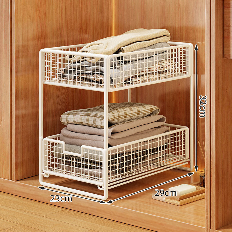 Zweischichtiger Ausziehbarer Drahtgitter-Kleiderorganisator mit Soft-Glide-Schublade und stapelbaren Schubladen