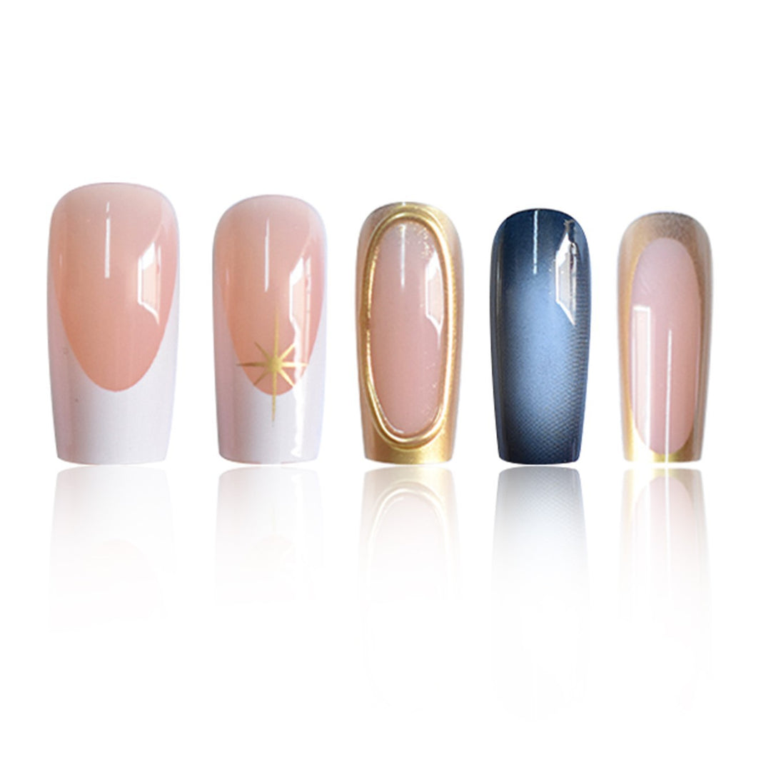 Elegantes Ombre Press-On Nagelset mit goldenen Akzenten Karnz