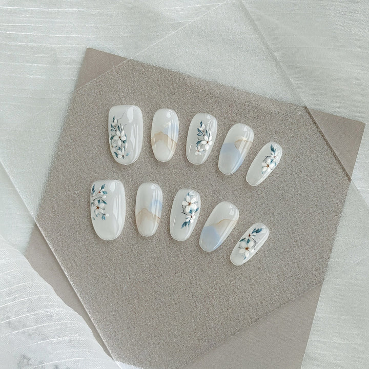 Blumenmuster Press-On Nagelkunst Set