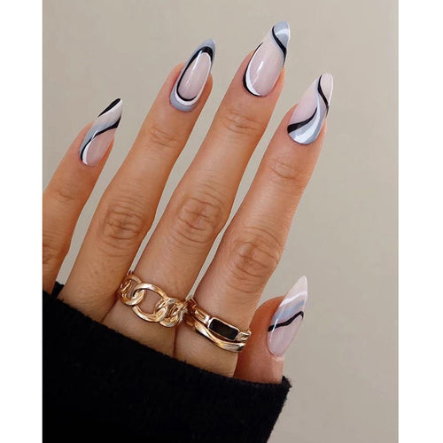 Künstlerische Stiletto Druck-Nägel mit modernem Wirbel-Design Karnz
