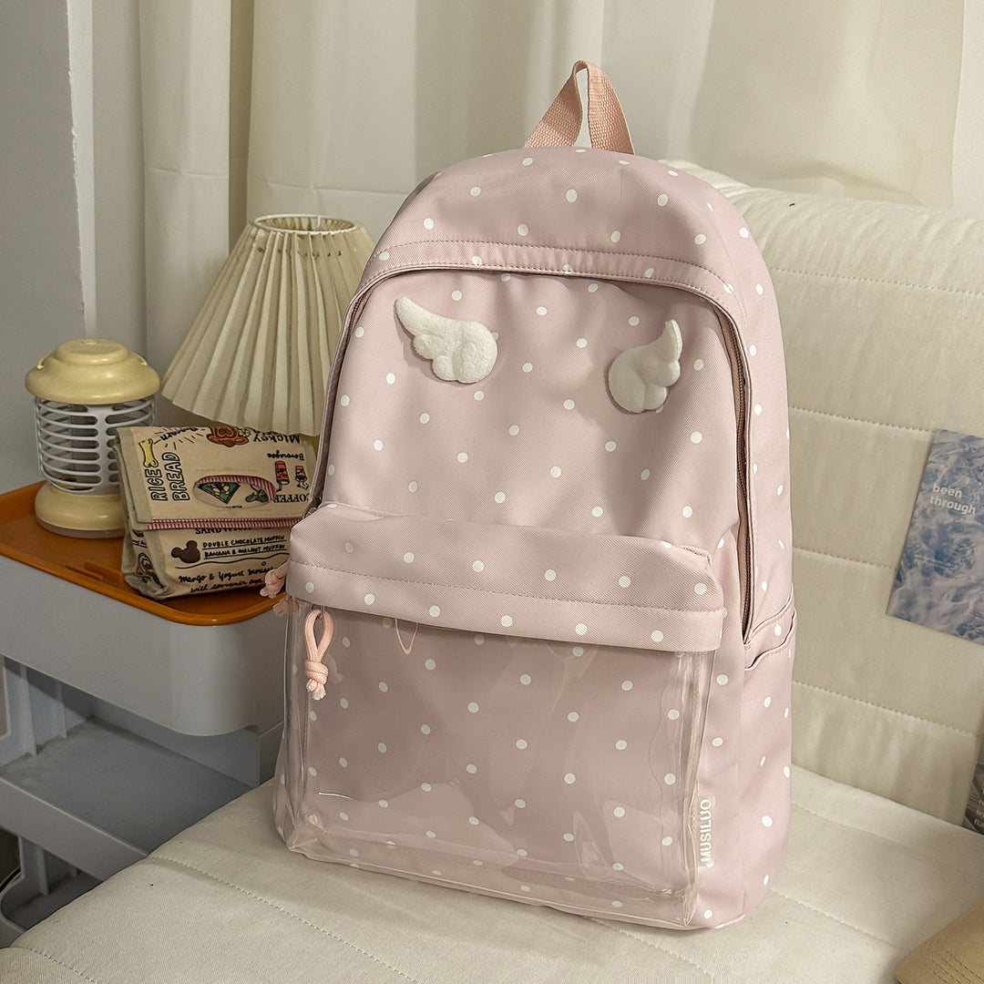 Polka-Dot-Muster Rucksack mit verspielten Flügelakzenten Karnz