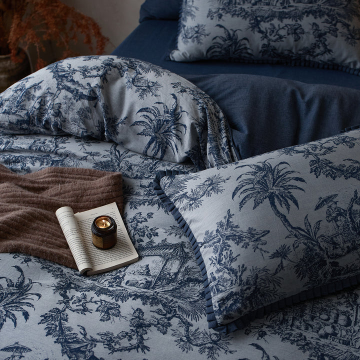 Toile-Muster Baumwollsatin Bettbezug Set mit passenden Kissenbezügen