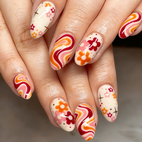 Retro Floral Nagelkunstdesign Karnz