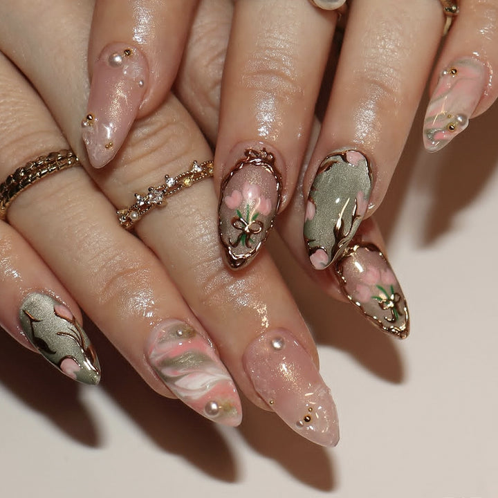 Künstlerisches floral-verziertes Press-On Nagelkunst-Set Karnz 1790636586