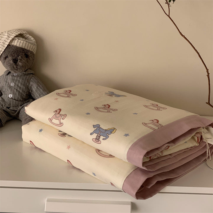 Weiche Mull-Babydecke mit Teddy-Design und doppellagiger Gaze