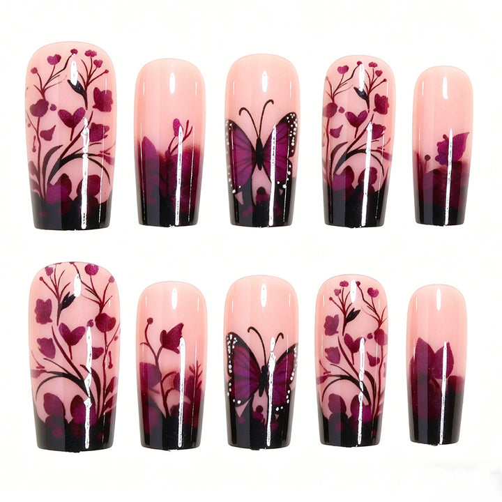 Elegante Schmetterlings-Blumen-Nagelkunst-Spitzen Karnz