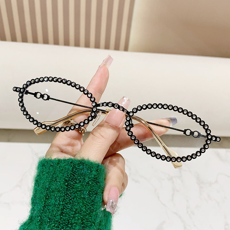 Damen Designer-Brillengestell mit extravagantem Perlenrahmen Karnz