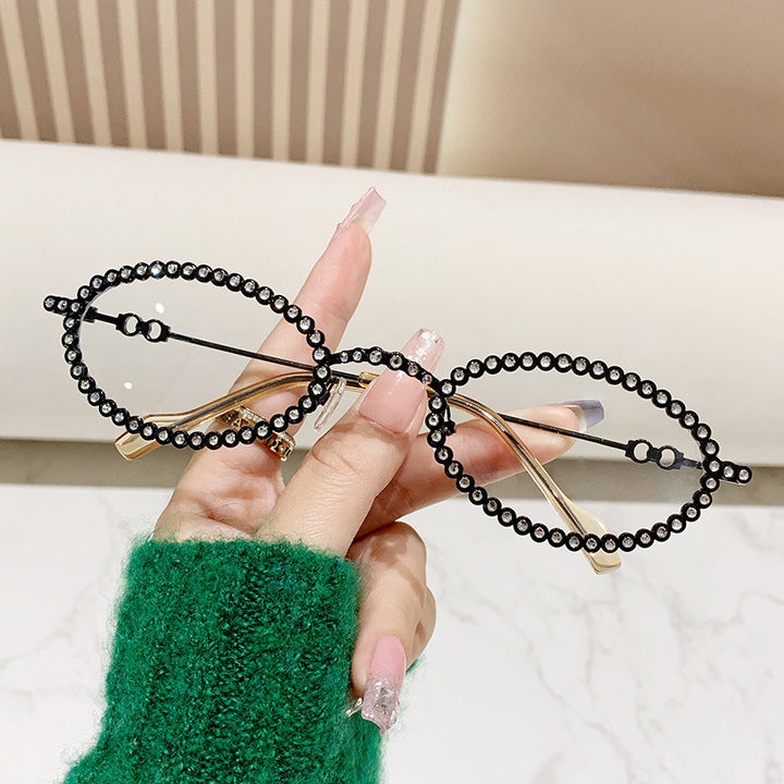 Damen Designer-Brillengestell mit extravagantem Perlenrahmen Karnz