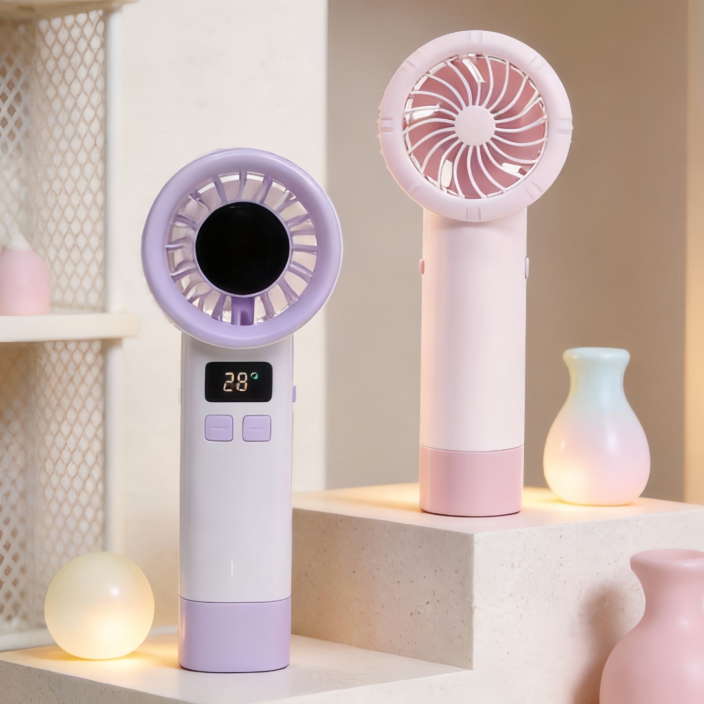 Damen Tragbarer Handventilator mit digitaler Temperaturanzeige Karnz