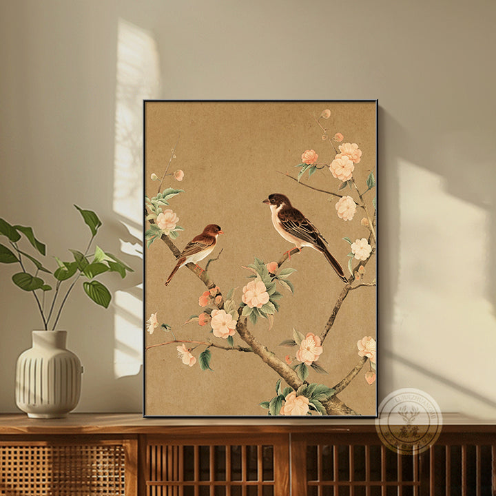 Blumige Vogelprint Wandkunst