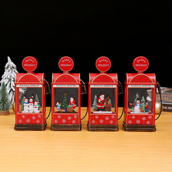 Nostalgische Weihnachtslaterne mit bewegter Schneemann-Szene Karnz