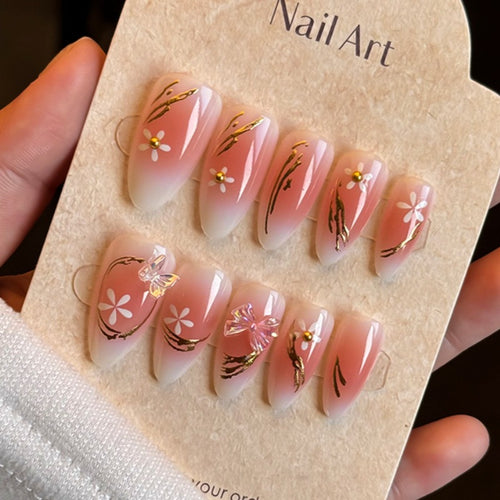 Elegantes blumenförmiges Press-On-Nagelkunst-Kit Karnz