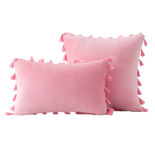 Velvet Quaste-Trim Quadrat und Lenden Dekokissen Set