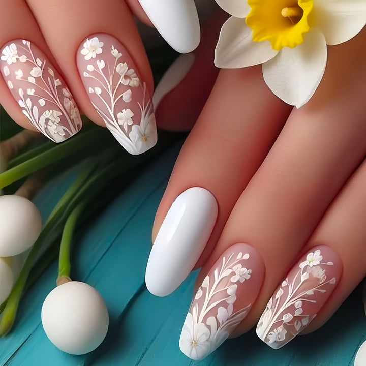 Elegante Blumen Kunst Press-On Nagel Set Karnz
