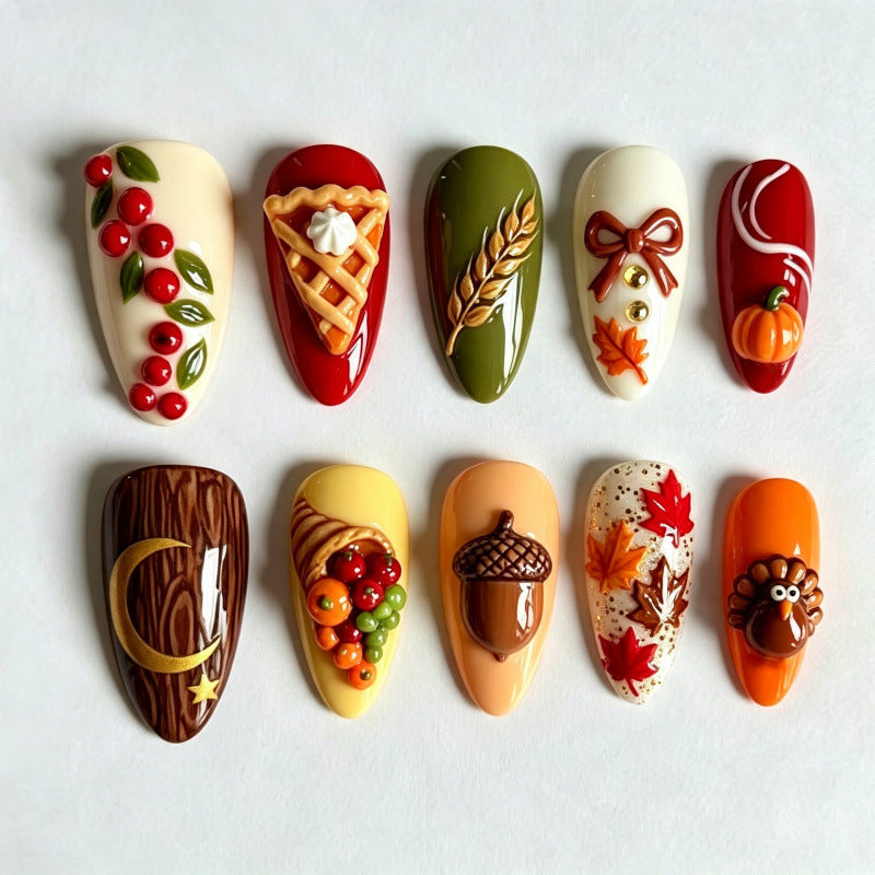 Manuelles Erntedankfest-Themen Press-On Nail Art Set