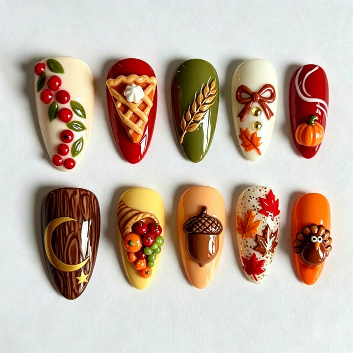 Manuelles Erntedankfest-Themen Press-On Nail Art Set