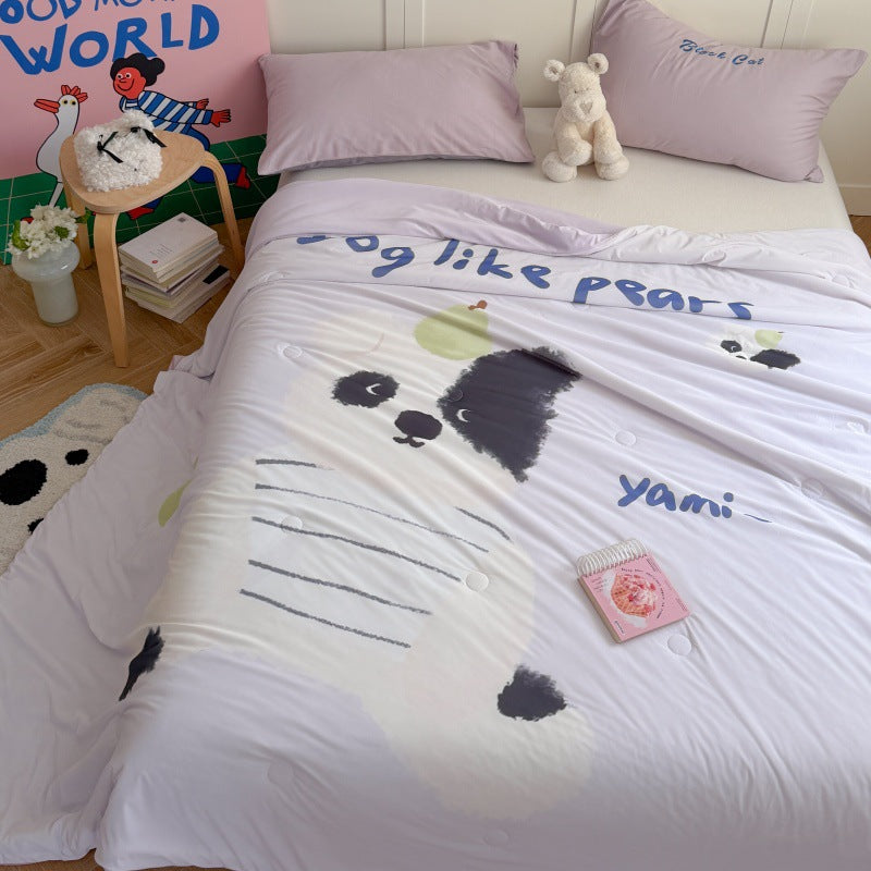 Kinder-Steppbett mit niedlichem Hunde-Print, atmungsaktiver Mikrofaserfüllung und leichter Punktsteppung