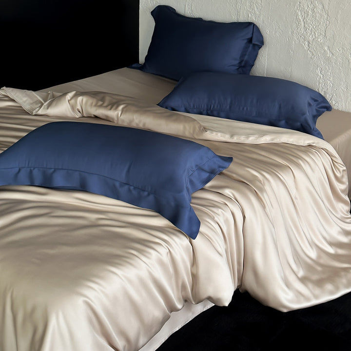 Luxuriöser Maulbeerseide-Feeling Satin Bettbezug & Kissenbezug Set mit umkehrbarem Matt-Glanz-Finish
