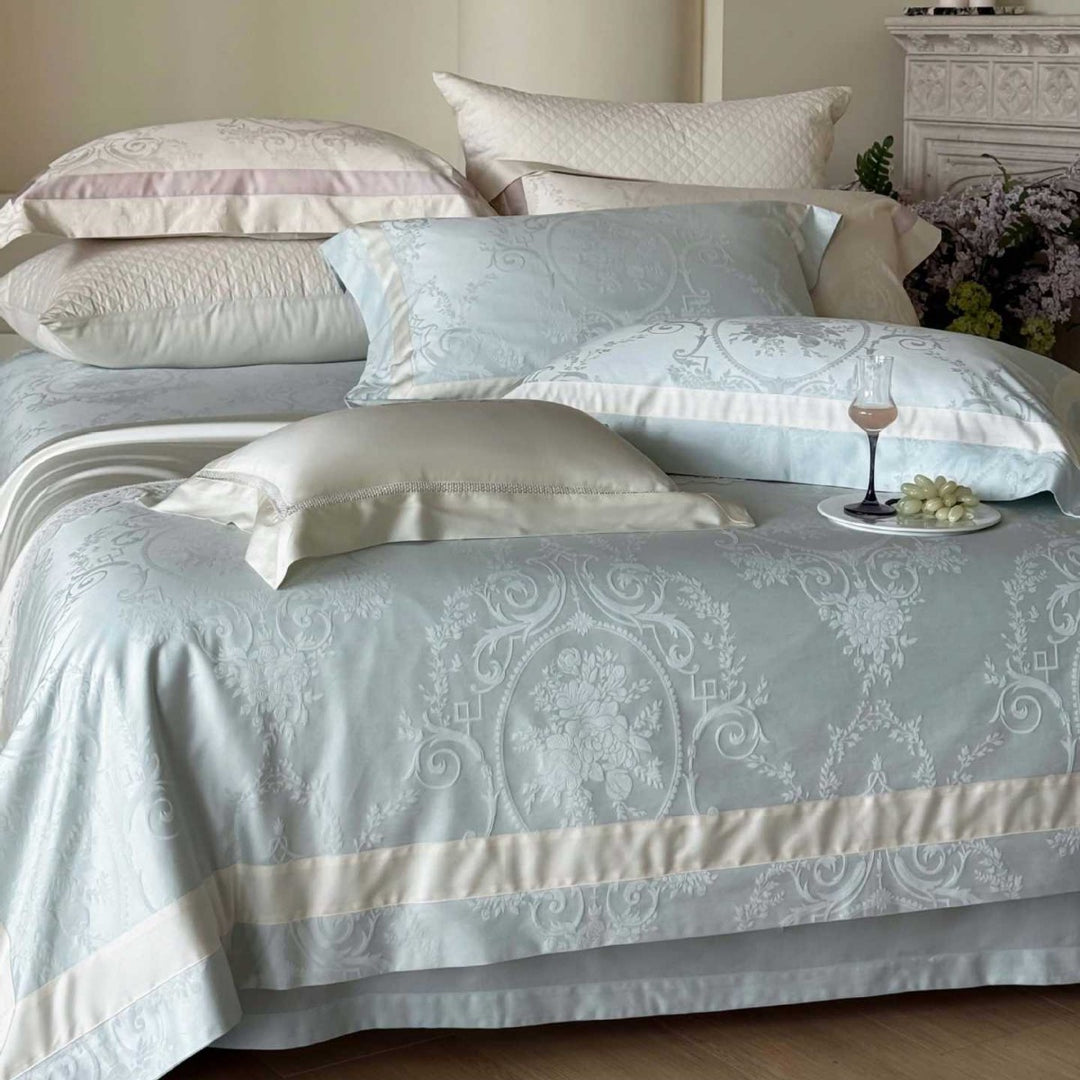 Jacquard Medaillon Damask Baumwollsatin Bettbezug Set mit Satinrand