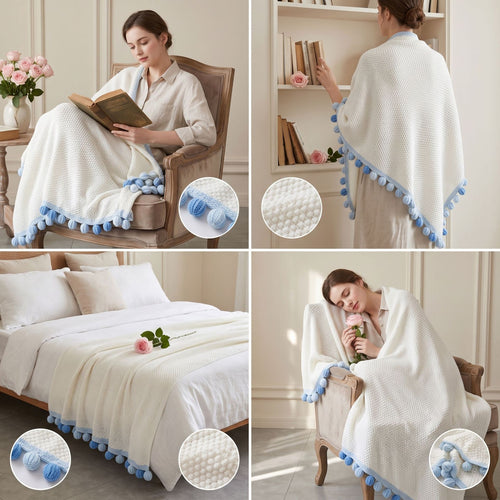 Pom-Pom Strickwurfdecke