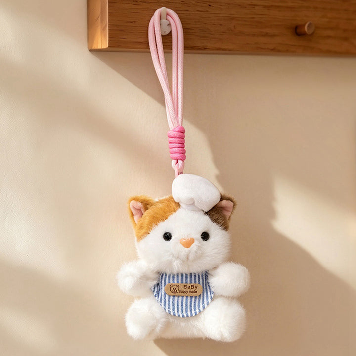 Plüsch Calico Katze Erdbeer Mini Taschenanhänger Schlüsselanhänger mit weichem Seilschlaufe & Metallclip Karnz
